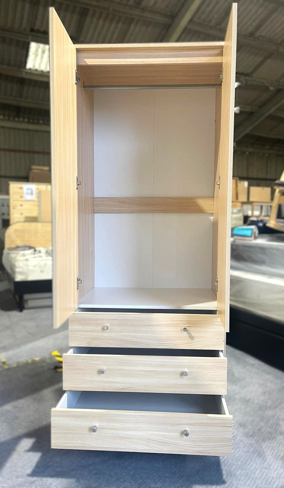 Assembled Malibu 2 Door 3 Drawer Wardrobe - Beech Effect